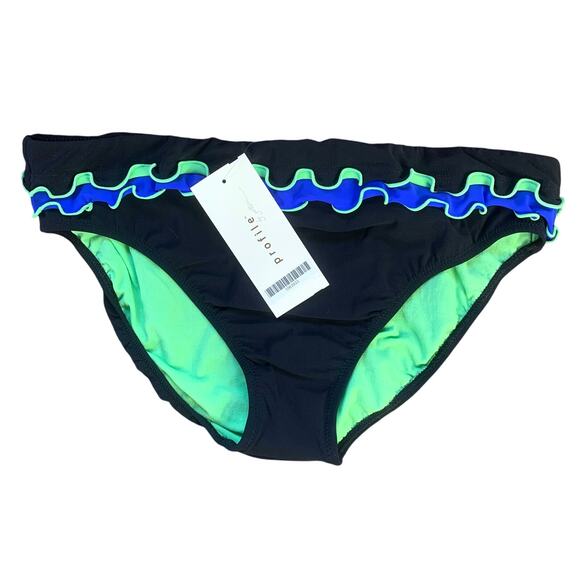 NWT Profile by Gottex Black Ruffle Edge Bikini Bottom Size 12 - Picture 2 of 4